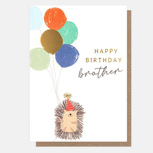 CRC032-Caroline G-Happy Birthday Brother Hedgehog Wth Baloons-Card-Circus