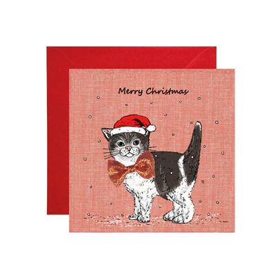 FR006-Apple & Clover-Christmas Kitten - Black & White-Xmas Card-Frost