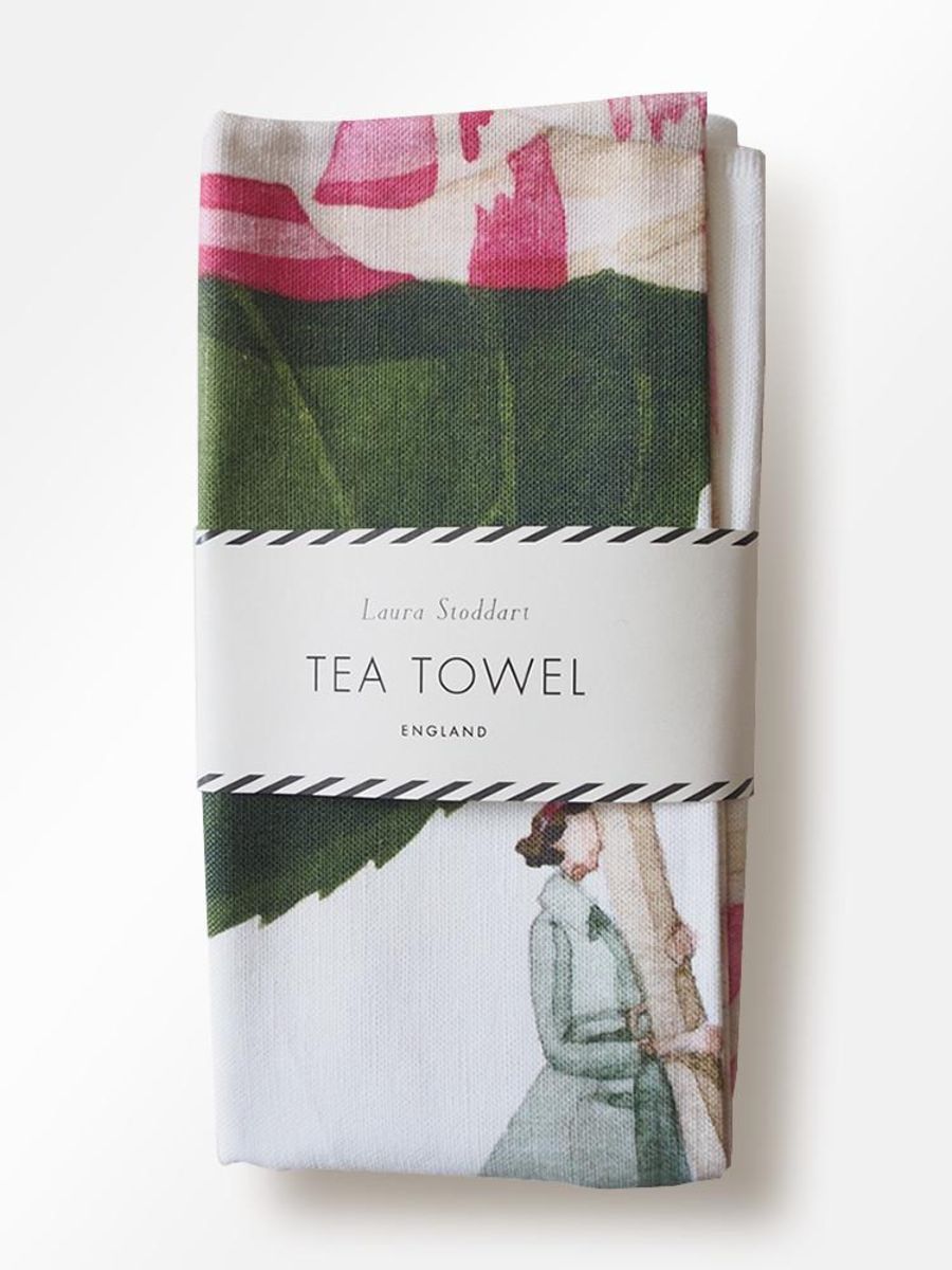IB007-Laura Stoddart-Camelilia-In Bloom-Tea Towel Linen 48 x 78 cm