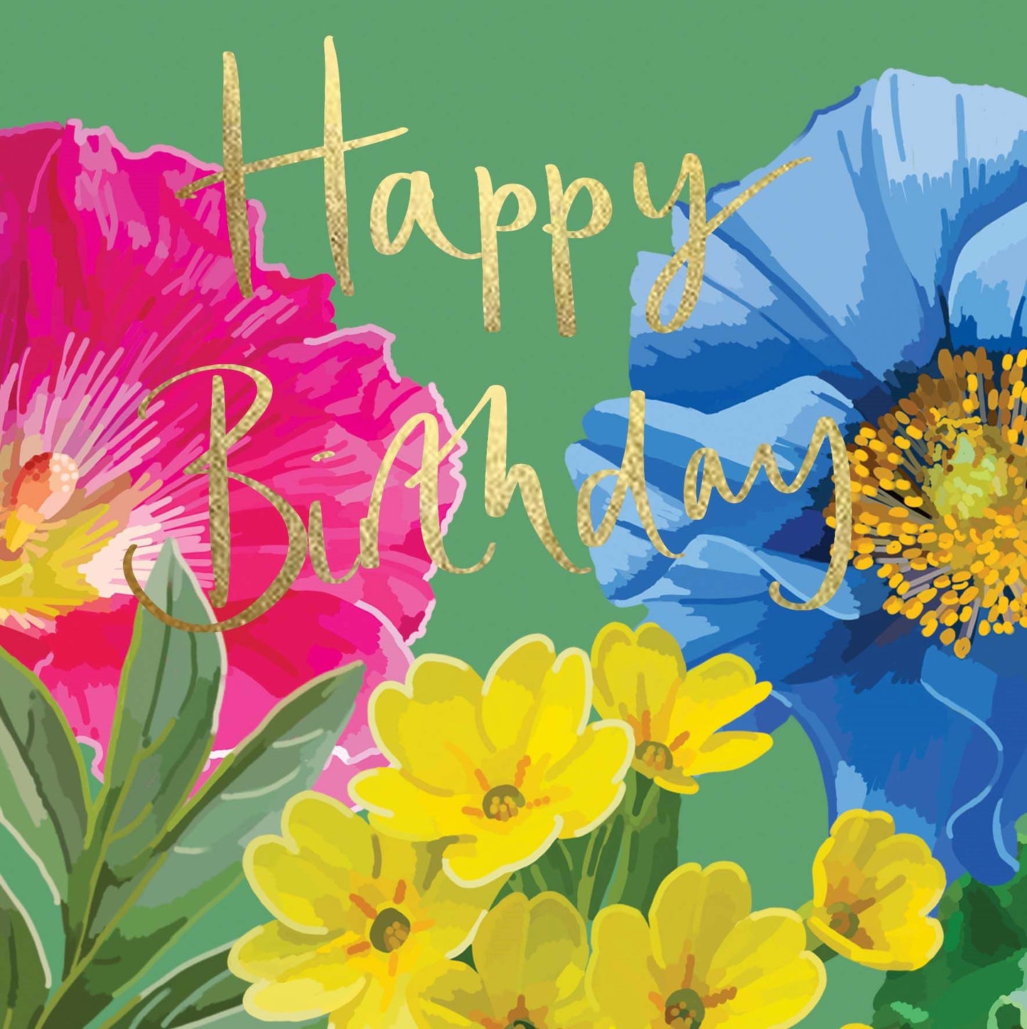 SF001-Sarah Kelleher-Happy Birthday Brights On Green-Card-Summer Florals