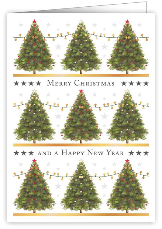 4762-Quire-Christmas Trees With Strings Of Light-Xmas Card-Mac Classic