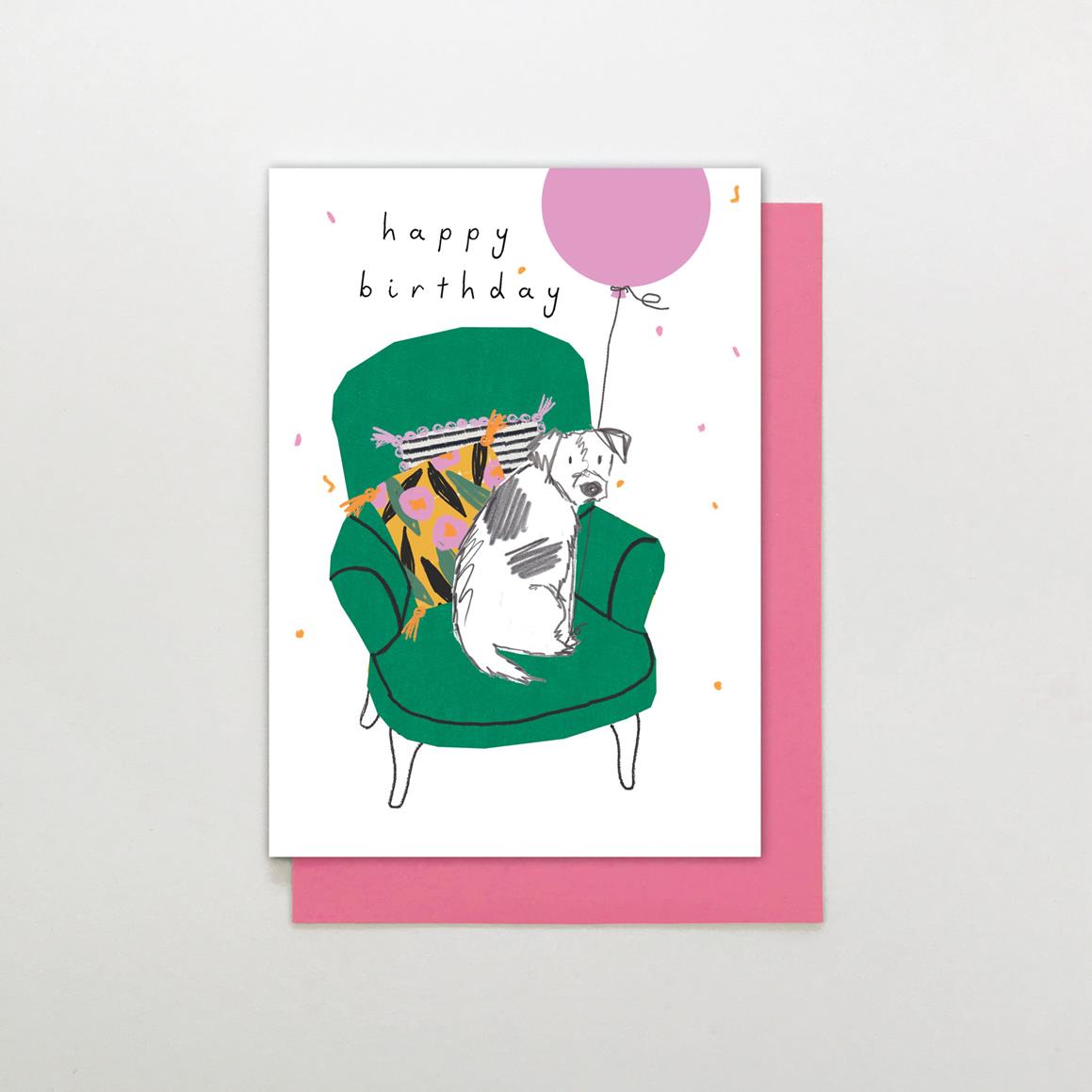 POP004-Stop The Clock-Dog On Chair Birthday-Card-Pop To It