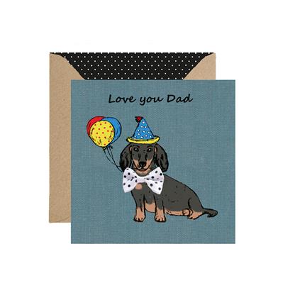 BT173-Apple & Clover-Love You Dad Dachshund Pair -Card-Bow Tie