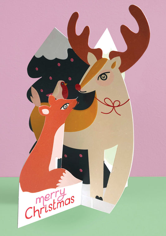 TRS012-Raspberry Blossom-3D Fold Out-Xmas Card-Treasures