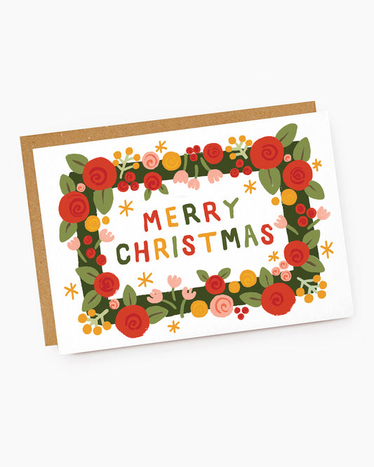 TX212-Jade Fisher-Bessen-Merry Christmas Bright Floral Border-Xmas Card-