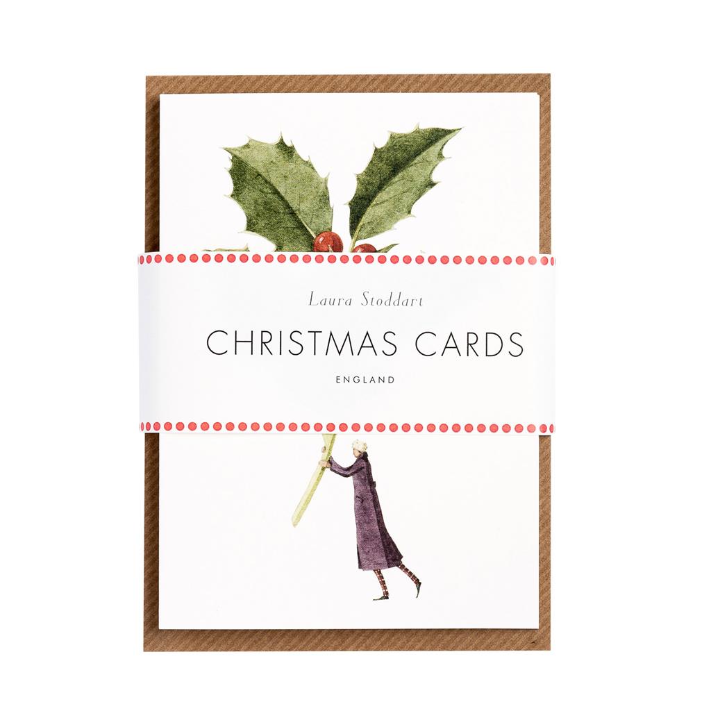 HC001-Laura Stoddart-Holly & Mistletoe Cards-Xmas Card Pack-Happy Christmas
