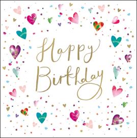 470363 Woodmansterne Card D Pink Happy Birthday Hearts