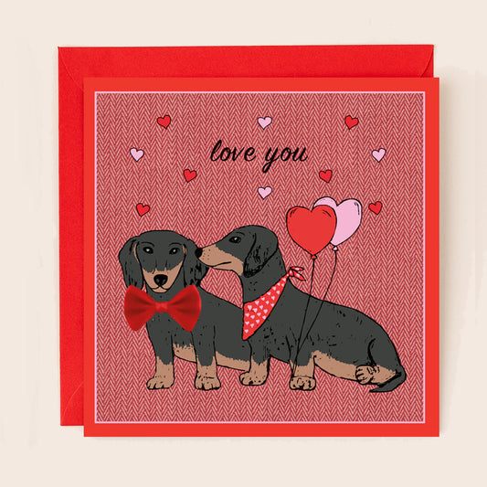 BW015-Apple & Clover-Valentines Sausage Dogs With Bow-Card-Bows