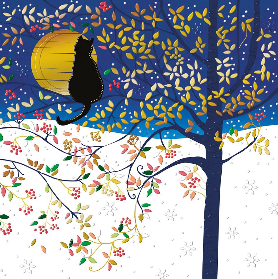 9695400062-Editions du Desastre-Black Cat Gold Moon-Xmas Card-Lumiere D'Hiver