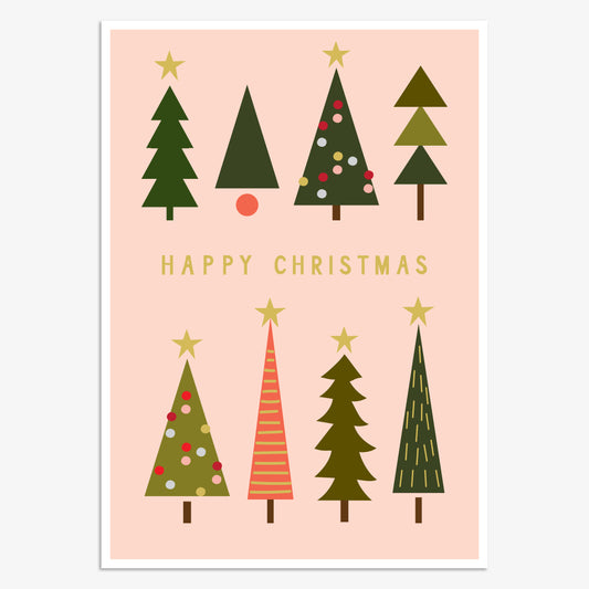 HJX011-Think of Me-Happy Christmas Trees-Xmas Card-Holly Jolly