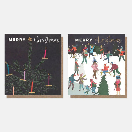 MDX048-Caroline G-Candles In Tree & Snow-Time Fun Scene Mixed Charity Pack-Xmas Card Pack-8 Pack 2 X 4 Designs