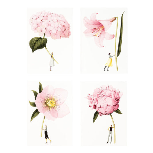 IBP001-Laura Stoddart-Pink Flowers-In Bloom-A6 Notecard Set 8pk 4 designs