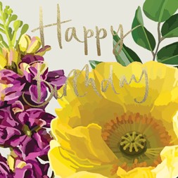 SF003-Sarah Kelleher-Happy Birthday Yellow-Card-Summer Florals