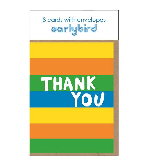 TP069-Earlybird-8Pk Multi Stripe Neon Thank You-Card Pack-