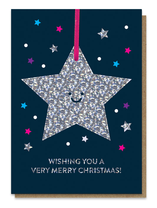 BAUB016-Stormy Knight-Sparkly Star Pop Out Bauble Card-Xmas Card-Christmas Bauble