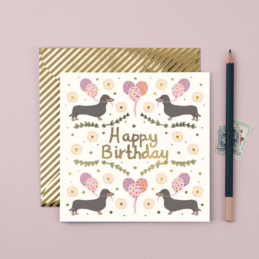 RE057-Apple & Clover-Hb Dachshund And Balloons-Card-Reflections