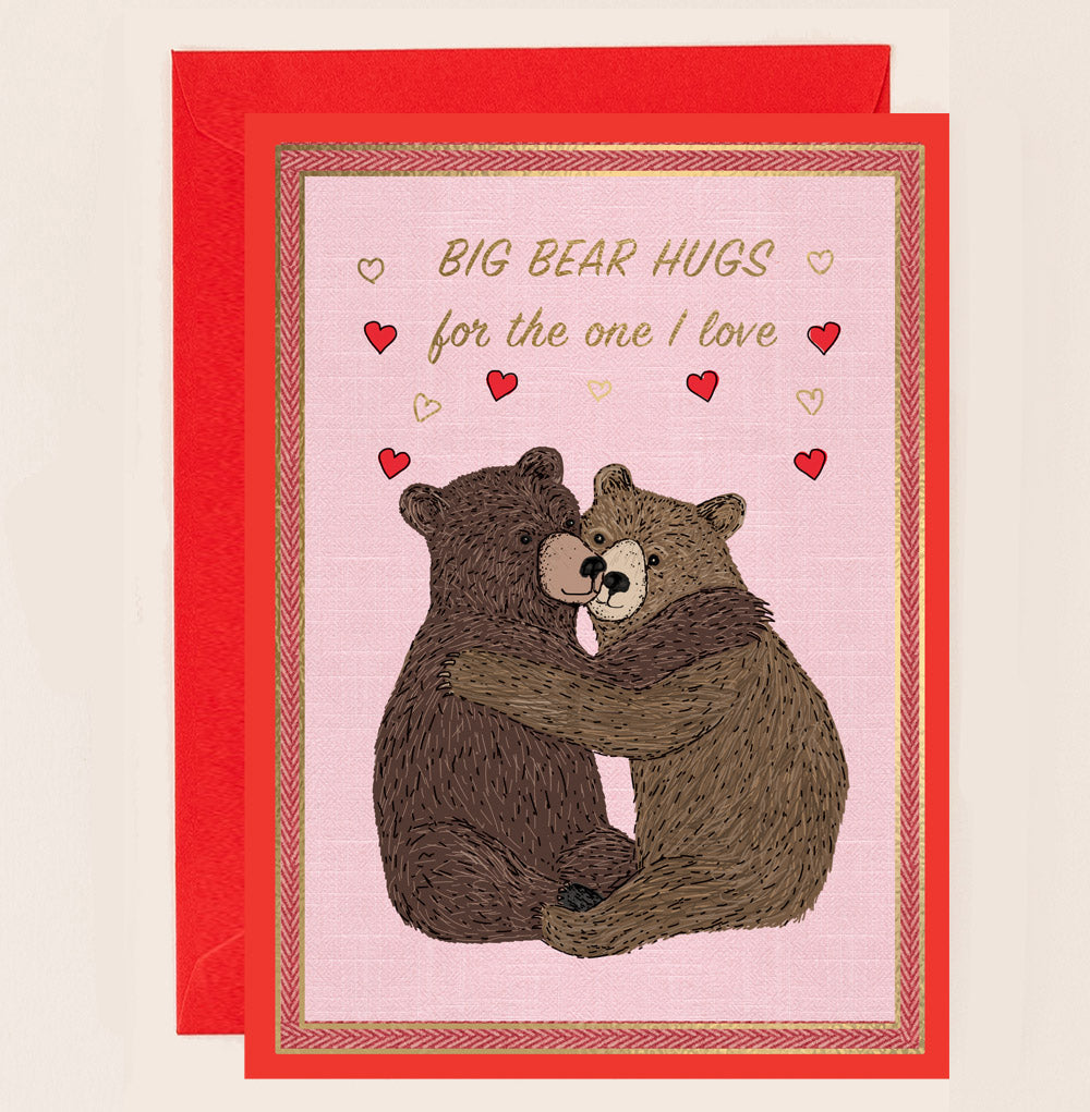 OB005-Apple & Clover-Valentines Big Bear Hugs Gold Foiled-Card-