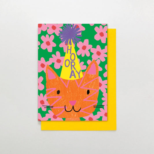 LE007-Stop The Clock-Cat With Hooray Party Hat-Card-Pink Lemon