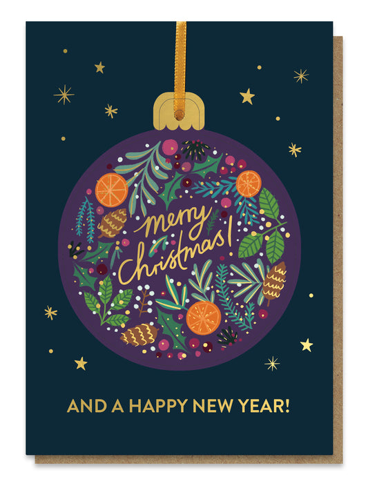 BAUB012-Stormy Knight-Festive Foliage Pop Out Bauble Card-Xmas Card-Christmas Bauble
