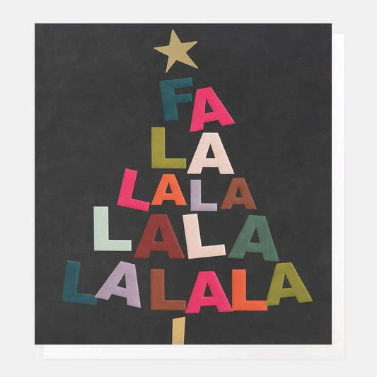 SGX007-Caroline G-Falalalala Text Tree With Star On Black-Xmas Card-