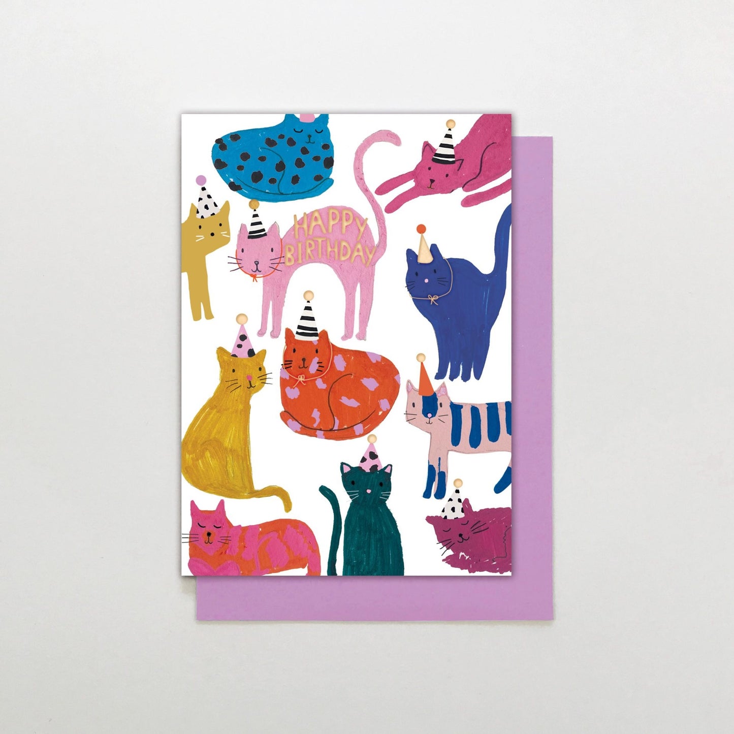 RB034-Stop The Clock-Birthday Colourful Cats-Card-Rainbow