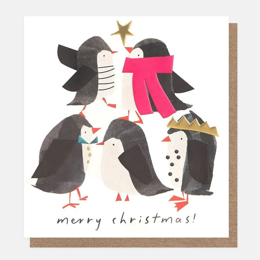 PNT620-Caroline G-Merry Christmas Dressed Up Penguins-Xmas Card Pack-8 Pack 1 Design