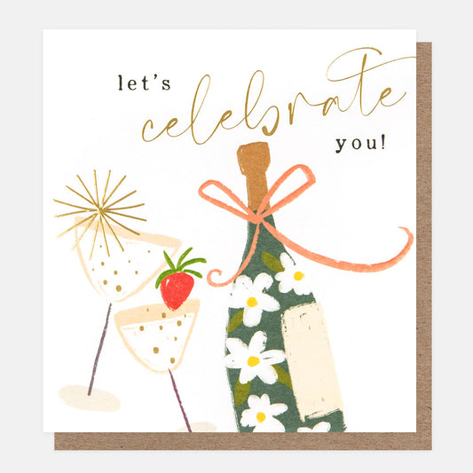 JFN007-Caroline G-Let'S Celebrate You Patterned Bottle And Glasses-Card-Joyful Notes