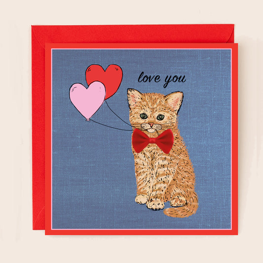 BW008-Apple & Clover-Valentines Ginger Cat With Bow-Card-Bows