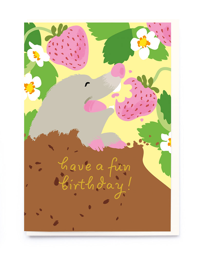 CM011-Noi-Mole + Strawberries-Card-Kids Birthdays