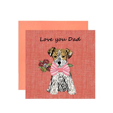 BT175-Apple & Clover-Love You Dad Terrier With Flowers-Card-Bow Tie