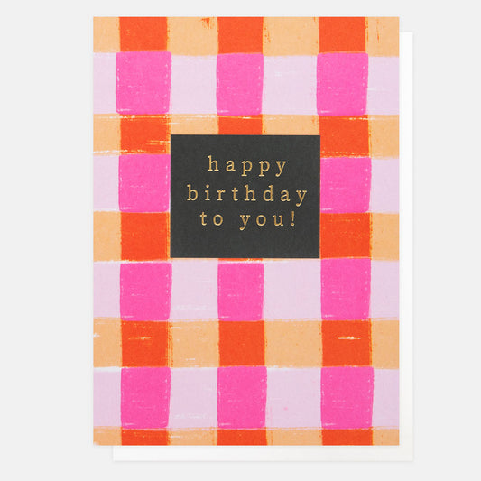 PWK002-Caroline G-Pink Check�Happy Birthday�You You-Card-Pattern Work