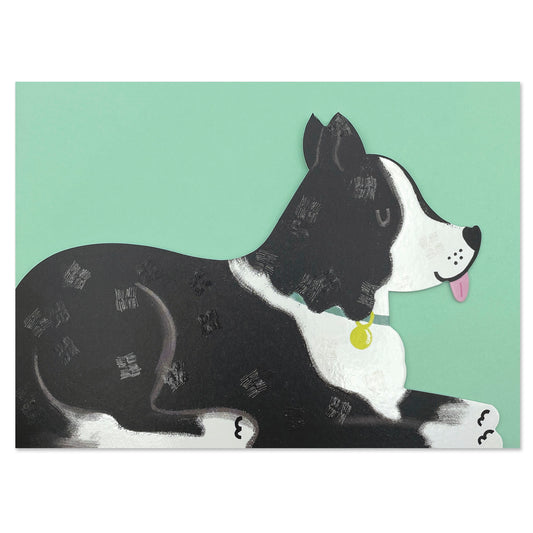 PAW036-Raspberry Blossom-Border Collie Dog-Card-Pawsome