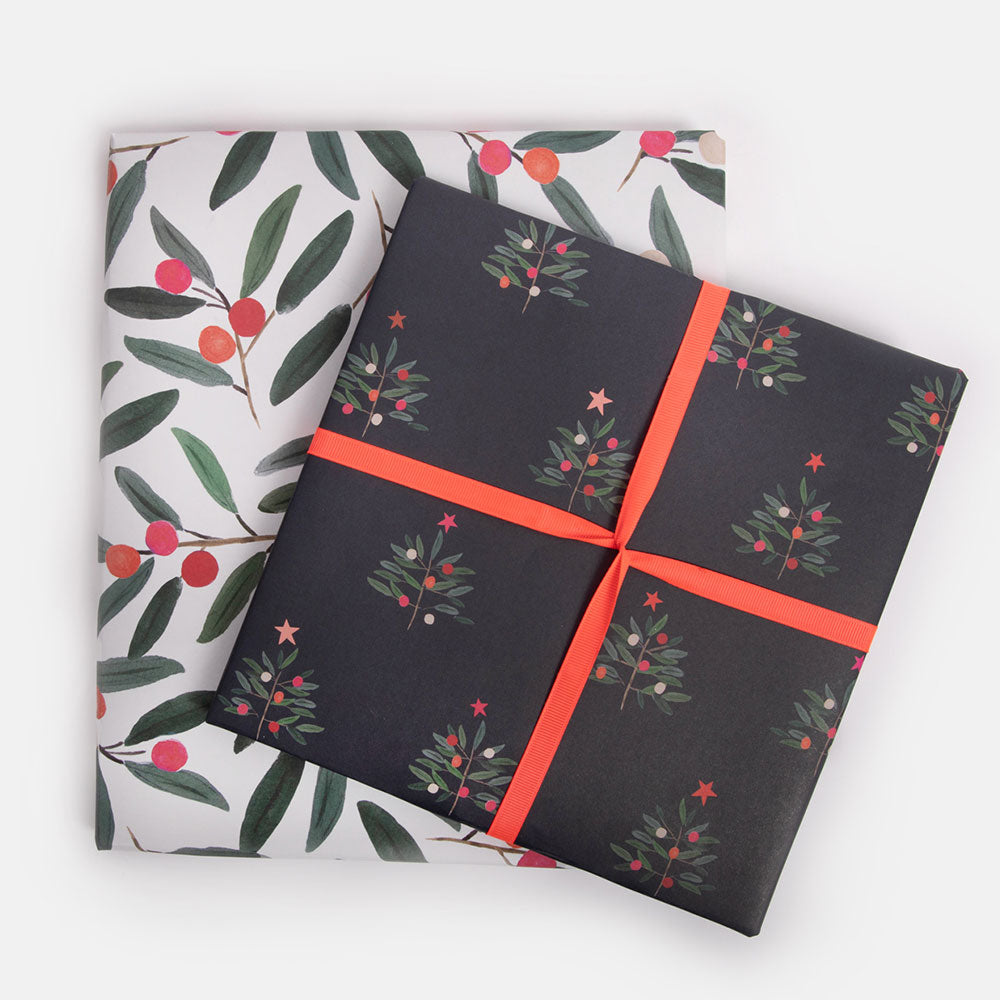 GXD380-Caroline G-Christmas Trees & Foliage Double Sided Flat Wrap-Xmas Wrap-