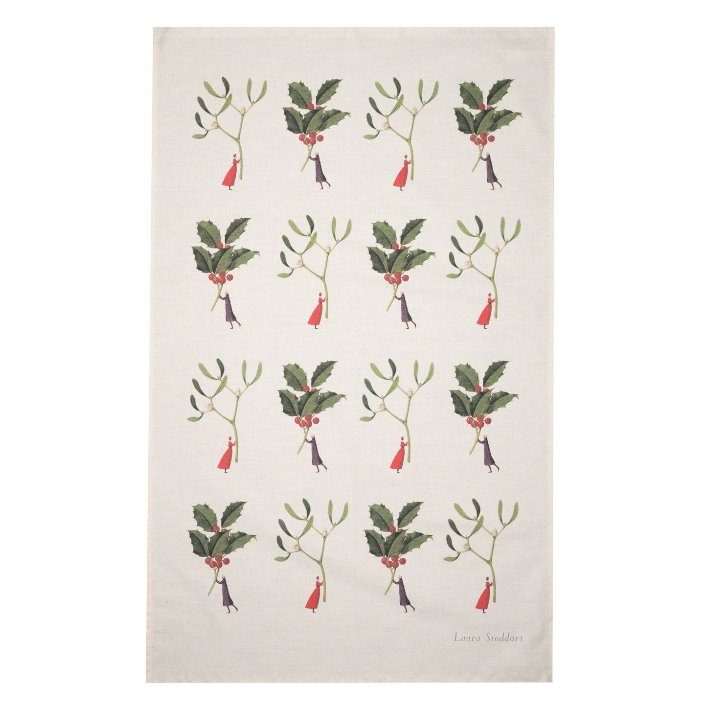 HC038-Laura Stoddart-Holly & Mistletoe-Xmas Tea Towel-Christmas Tea Towel