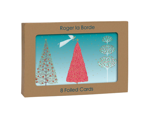 NSX831-Roger La B-Three Sparkling Trees-8 Kraft Pack-Xmas Card Pack-