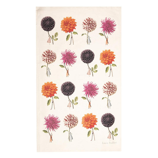 IBD004B-Laura Stoddart-Dahlias Multi Flower-In Bloom-Tea Towel Linen 48 x 78 cm