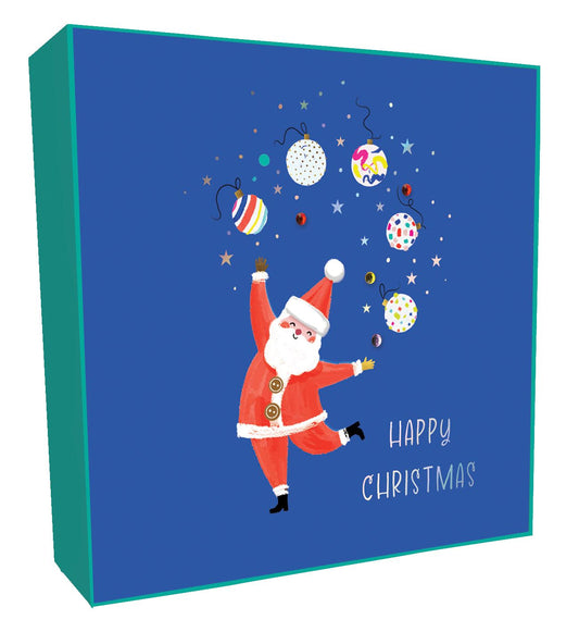 XLSB100-Second Nature-Santa Juggling Baubles 6Pck-Xmas Card Pack-Sparkle