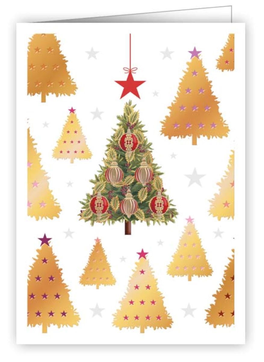 6989-Quire-Golden Christmas Trees-Xmas Mini Card-Mac Classic