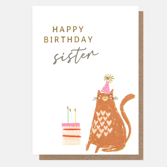 CRC033-Caroline G-Happy Birthday Sister Cat With Cake-Card-Circus