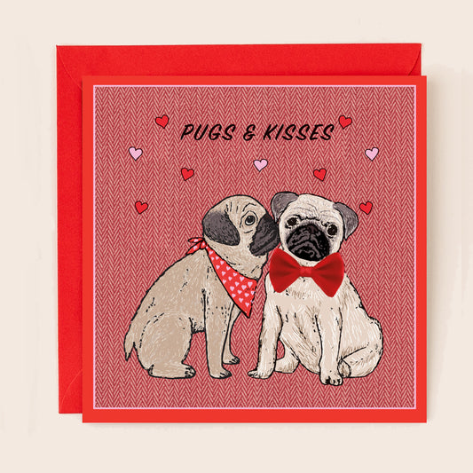 BW003-Apple & Clover-Valentines Pugs & Kisses With Bow-Card-Bows