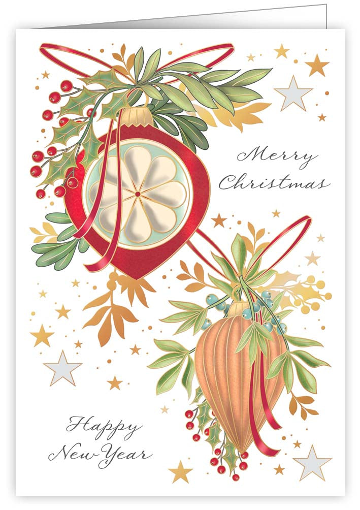 4660-Quire-Ornaments With Greenery-Xmas Card-Classic