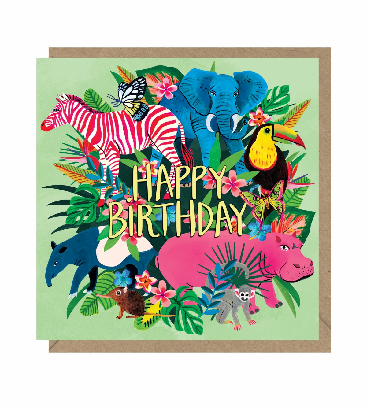 BUD028-Earlybird-Pink Hippo & Zebra-Card-