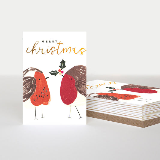 PQX190-Caroline G-Merry Christmas Pair Of Robins 10 Pck-Xmas Card Pack-