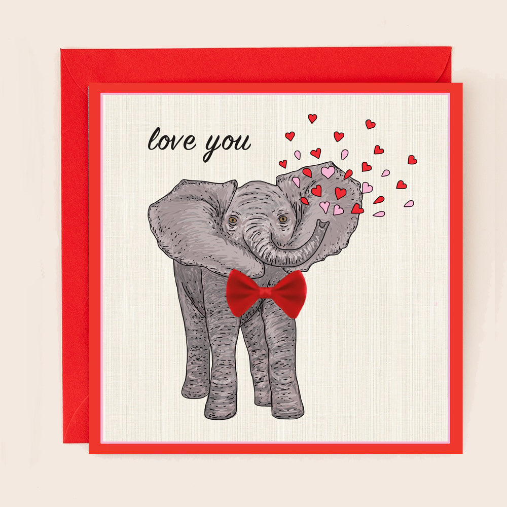 BW011-Apple & Clover-Valentines Elephant With Bow-Card-Bows