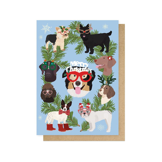 HANMEL086C-East End Prints-Christmas Dogs In Glasses-Xmas Card-Hanna Melin