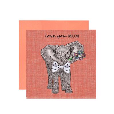 BT144-Apple & Clover-Love You Mum Elephant-Card-Bow Tie