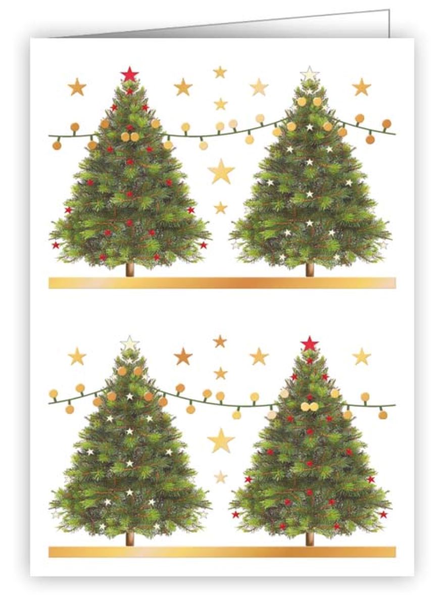 6991-Quire-Christmas Trees With Strings Of Light-Xmas Mini Card-Mac Classic