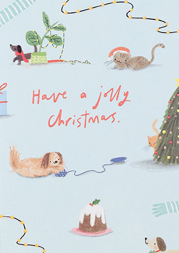 XJX10K-Meraki-Cats & Dogs-Xmas Card-Joyeux Noel