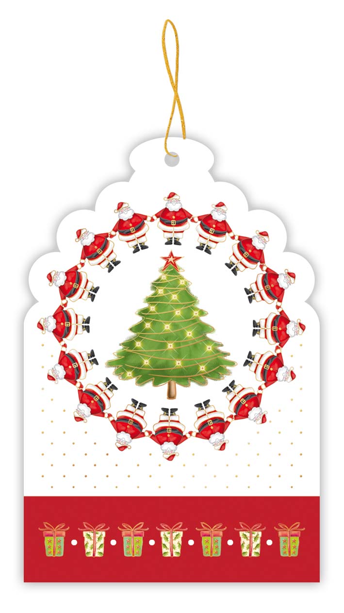 9487-Quire-Santa Wreath-Xmas Gift Tags-Gift Tag 5 Pack