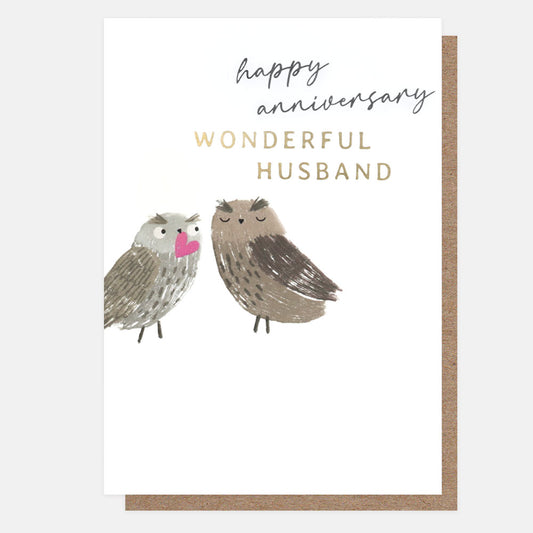 CRC013-Caroline G-Happy Anniversary Wonderful Husband Owls-Card-Circus